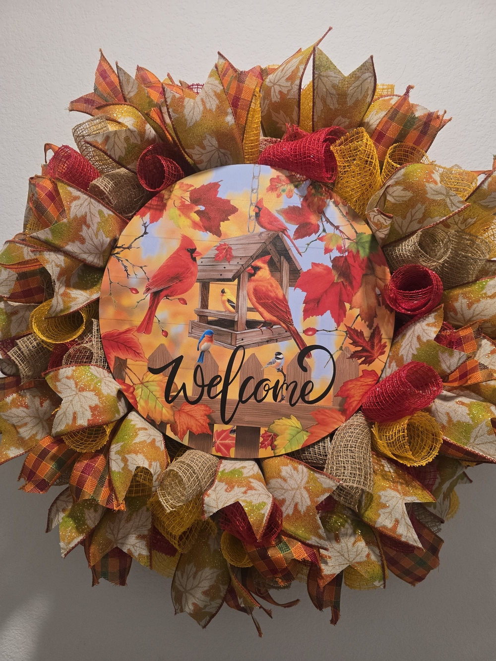 W152 - Fall Autumn Cardinal Welcome Wreath